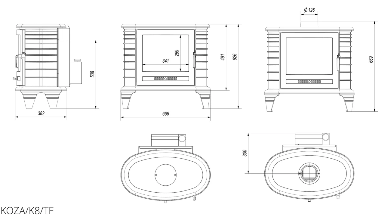 Купити Чавунна піч-камін Kratki KOZA K8 Ø130 TURBOFAN з вертилятором в Україні