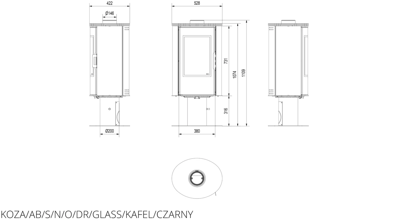 Купити Кахельна піч-камін Kratki AB S/N/O/DR GLASS чорна в Україні