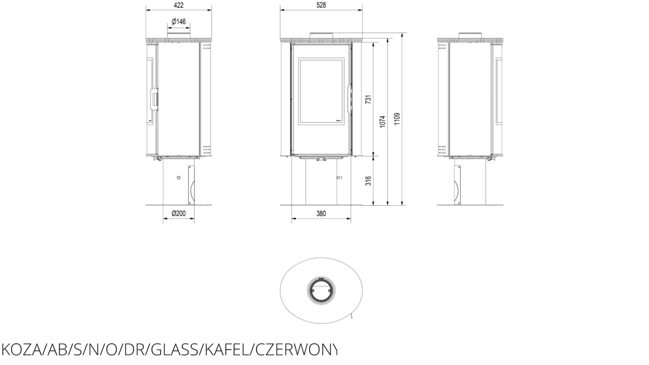 Купити Кахельна піч-камін Kratki AB S/N/O/DR GLASS червона в Україні