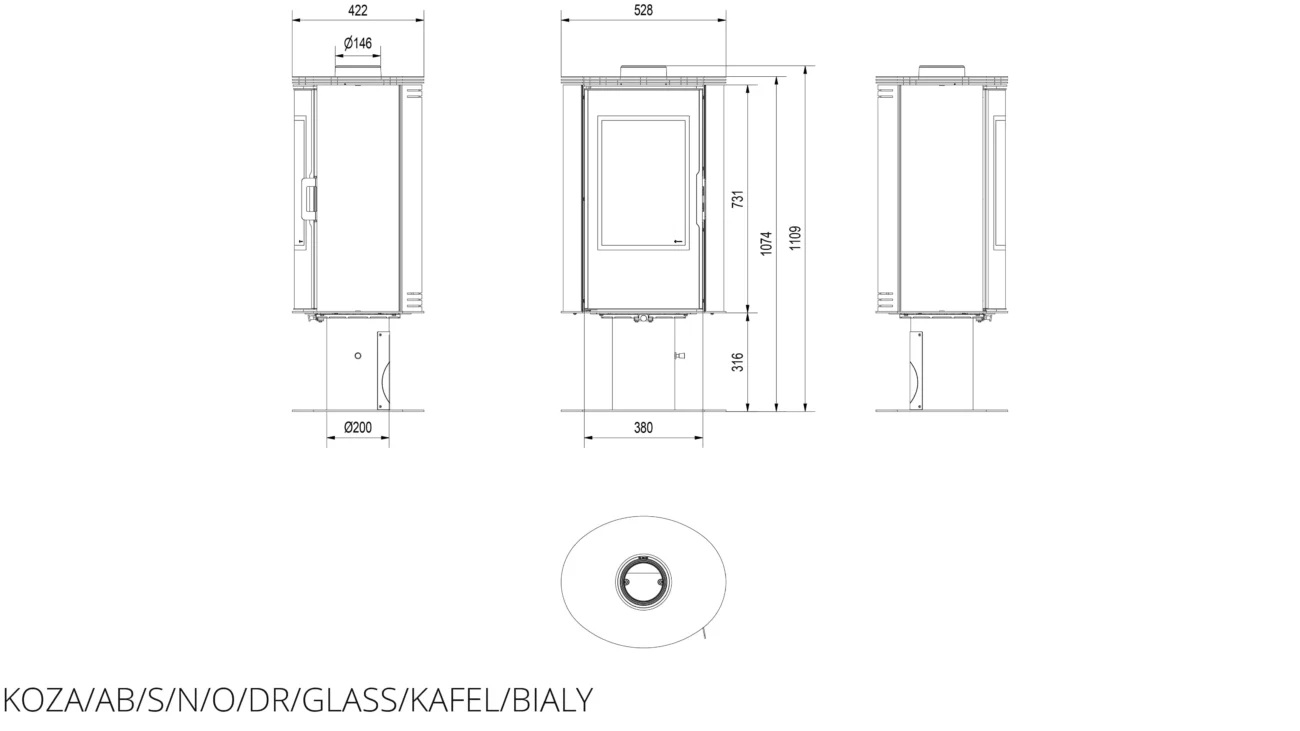 Купити Кахельна піч-камін Kratki AB S/N/O/DR GLASS біла в Україні
