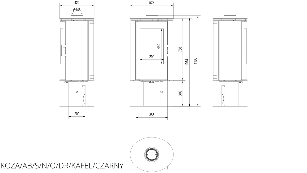 Купити Кахельна піч-камін Kratki AB S/N/O/DR чорна в Україні