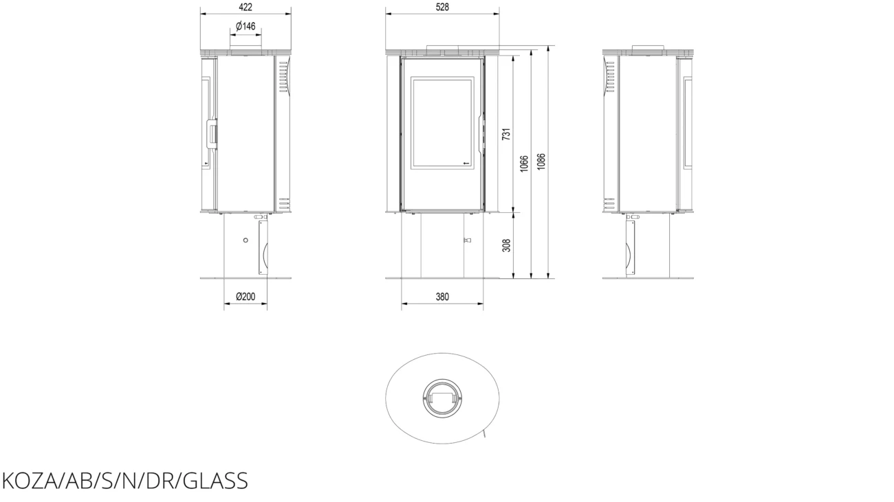 Купити Сталева піч-камін Kratki KOZA AB S/N/DR GLASS в Україні