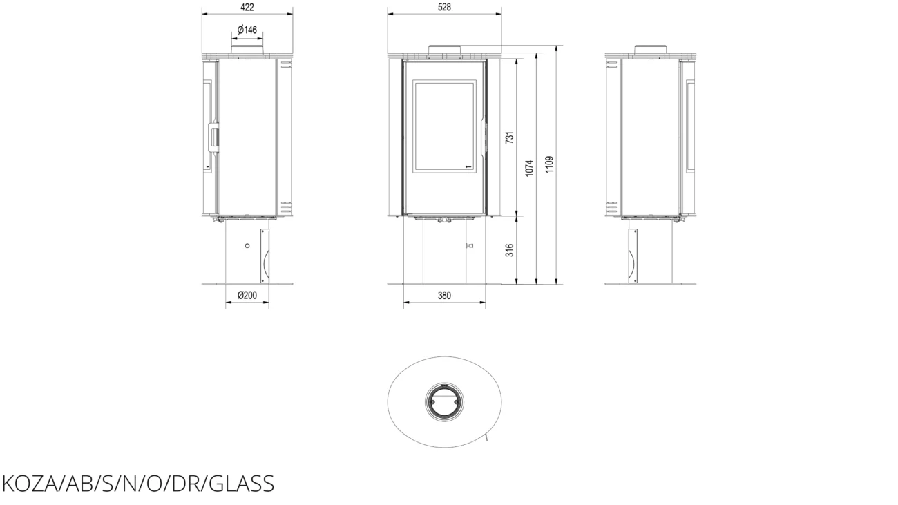 Купити Сталева піч-камін Kratki KOZA AB S/N/O/DR GLASS в Україні