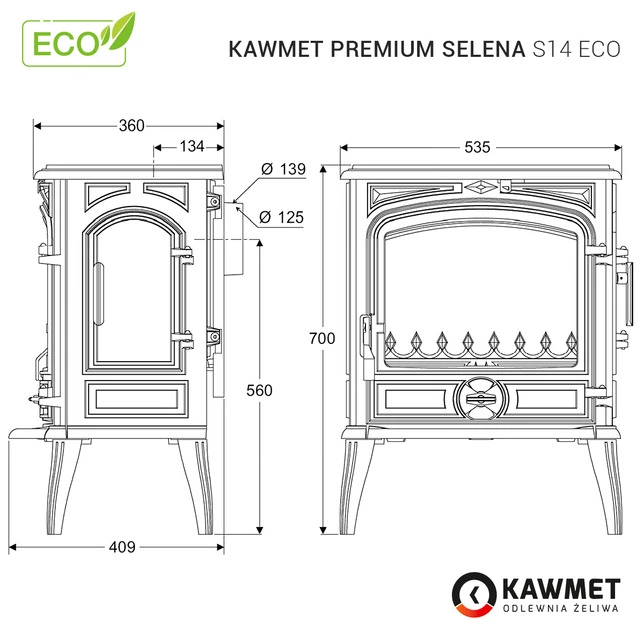 Купити Чавунна піч-камін KAWMET Premium SELENA S14 ECO в Україні