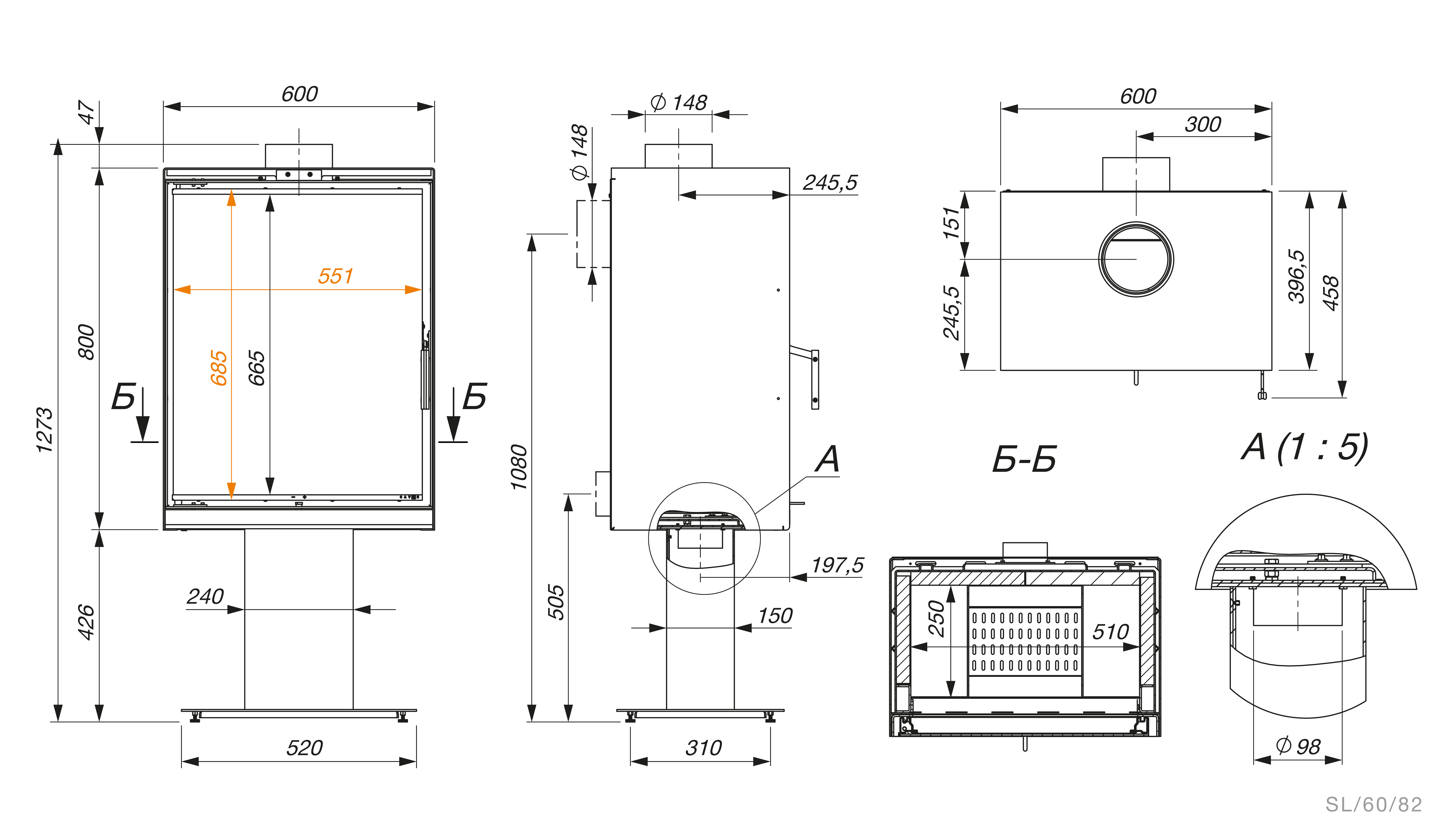 Купити Сталева піч-камін SAVEN Lumi 60x82 ECO в Україні